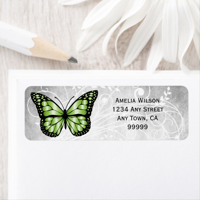 Etiqueta de dirección de mariposa verde brillante (In situ)