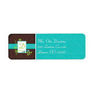 Etiqueta de dirección de monograma Aqua, Brown, Wh