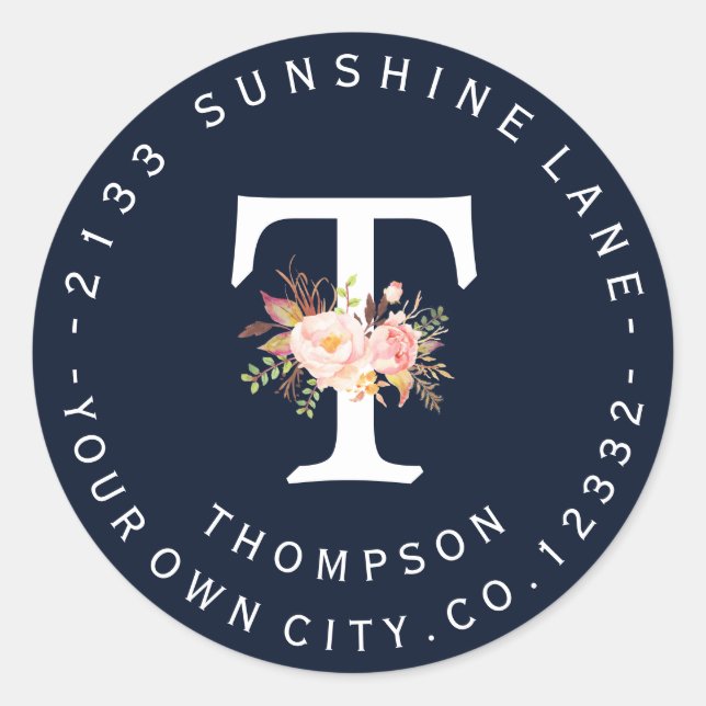 Etiqueta de dirección de monograma azul de la Mari (Anverso)