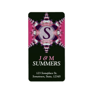 Etiqueta de dirección de monograma de color rosa +