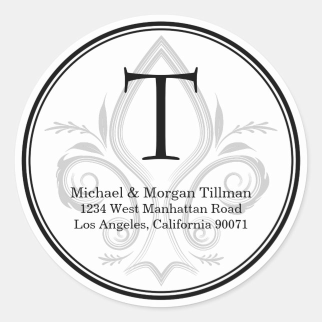 Etiqueta de dirección de monograma de Pegatina sim (Anverso)