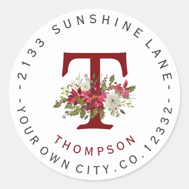 Etiqueta de dirección de monograma de Poinsettia p (Anverso)