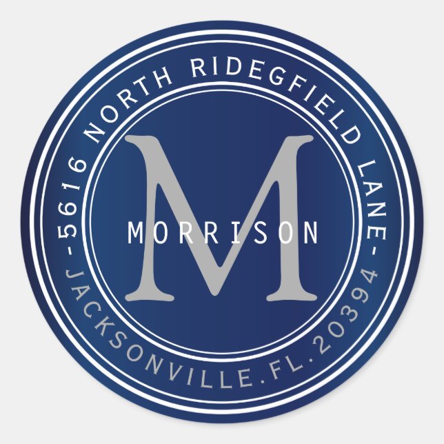 Etiqueta de dirección de monograma en azul marino  (Anverso)
