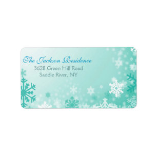 Etiqueta de dirección de Navidad Aqua Snowflake