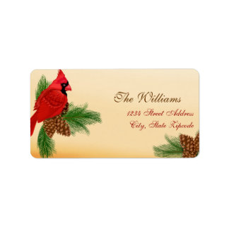 Etiqueta de dirección de Navidad Cardenal Rojo & P
