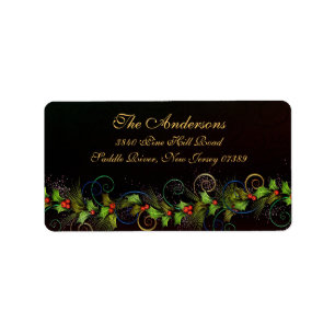 Etiqueta de dirección de Navidad Holly Flourish