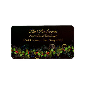 Etiqueta de dirección de Navidad Holly Flourish
