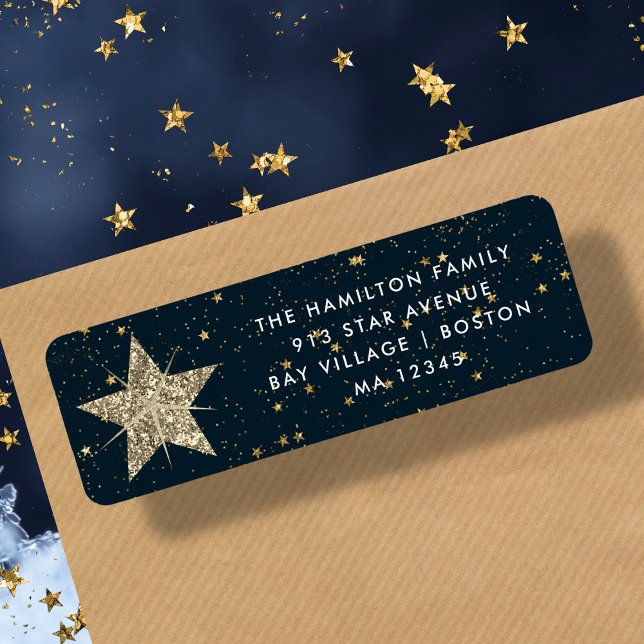 Etiqueta de dirección de Navidades de estrella azu (Subido por el creador)