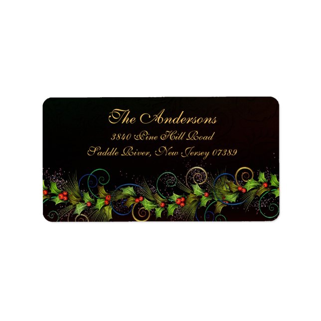 Etiqueta de dirección de Navidades Holly Flourish (Frente)