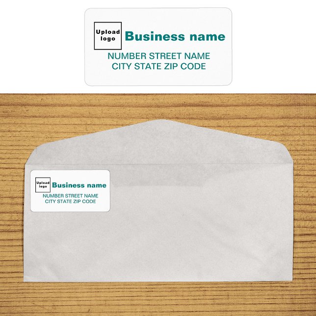 Etiqueta de dirección de negocio de textos verdes  (Business address label in teal green text)
