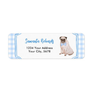 Etiqueta de dirección de niño con perro de gingham