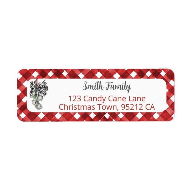Etiqueta De Dirección De Noël De Gingham Rojo Rúst (Frente)