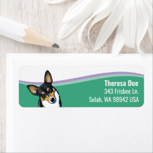 Etiqueta de dirección de onda de perro Corgi