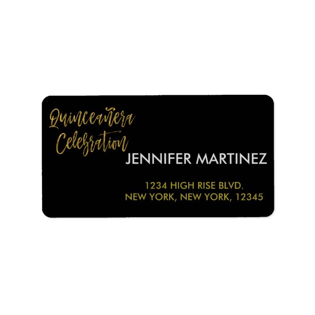 Etiqueta de dirección de oro de Quinceanera Celebr (Frente)