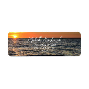 Etiqueta de dirección de playa de Sunset Light de