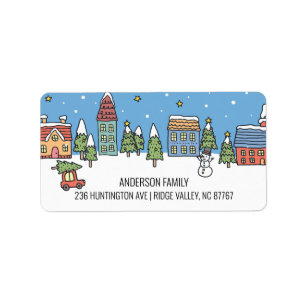 Etiqueta de dirección de pueblo de Navidades de c