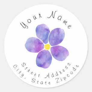 Etiqueta de dirección de 'Purple Watercolor Flower