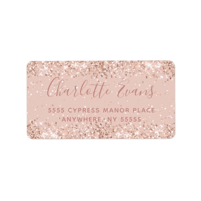 Etiqueta de dirección de Purpurina rosa (Frente)