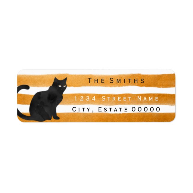 Etiqueta de dirección de rayas de gato negro (Frente)