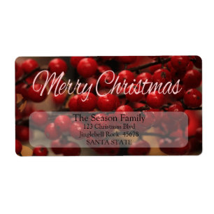 Etiqueta de dirección de Red berries Merry Christm