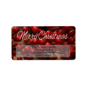 Etiqueta de dirección de Red berries Merry Christm
