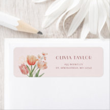 Etiqueta de dirección de regreso de acuarela flora