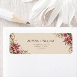 Etiqueta De Dirección De Regreso De Boda Floral Ro