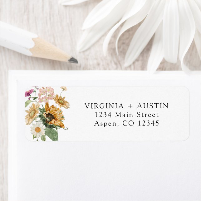 Etiqueta de dirección de regreso de girasol (Elegant Sunflower Wildflower Return Address Label by Painted Paperie
)