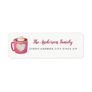 Etiqueta de dirección de regreso de taza de corazó