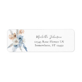 Etiqueta de dirección de regreso floral boho azul
