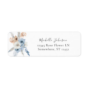 Etiqueta de dirección de regreso floral boho azul