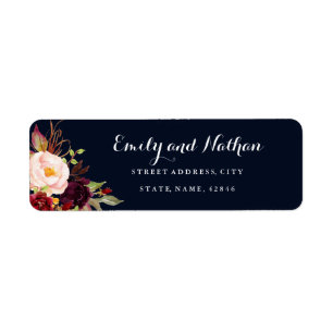 Etiqueta de dirección de regreso floral Navy Borgo