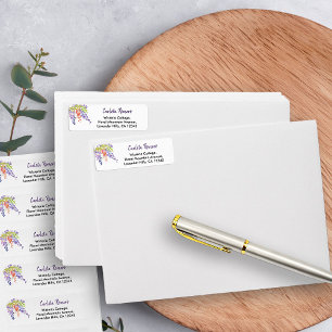 Etiqueta de dirección de regreso floral Wisteria p