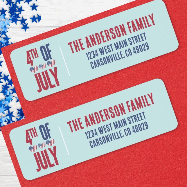 Etiqueta de dirección de regreso para fiesta del 4 (Patriotic American Flag Heart 4th Of July Party Label)