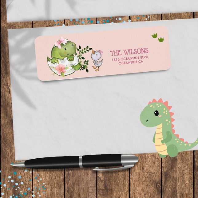 Etiqueta de dirección de regreso personalizada de  (Custom Hatching Dino & Duckling Return Address Label)