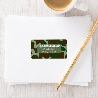 Etiqueta de dirección de regreso verde camuflaje y