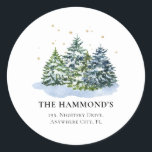 Etiqueta de dirección de retorno de árbol de navid<br><div class="desc">Quítese la tensión de enviar a los Navidades tarjetas de vacaciones este año con estos elegantes árboles de navidad de invierno y de navidad de invierno y Pegatinas de la noche de oro y estrella de retorno. Todo el texto es fácil de personalizar.</div>