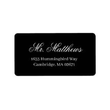 Etiqueta de dirección de retorno de Boda negro ele