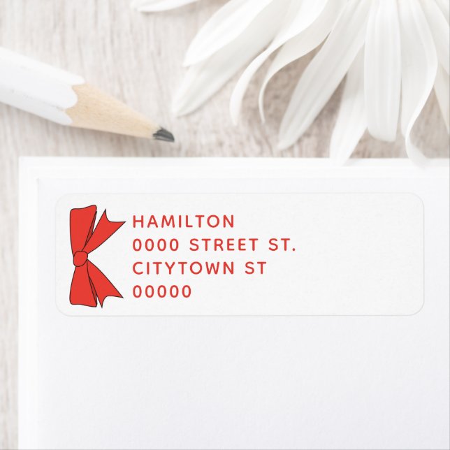 Etiqueta de dirección de retorno de Bow rojo (In situ)