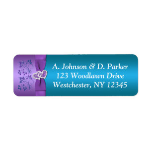 Etiqueta de dirección de retorno de corazón morado