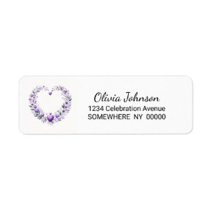 Etiqueta de dirección de retorno de corazón morado