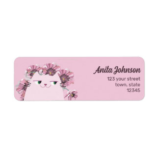 Etiqueta de dirección de retorno de gato kawaii ro