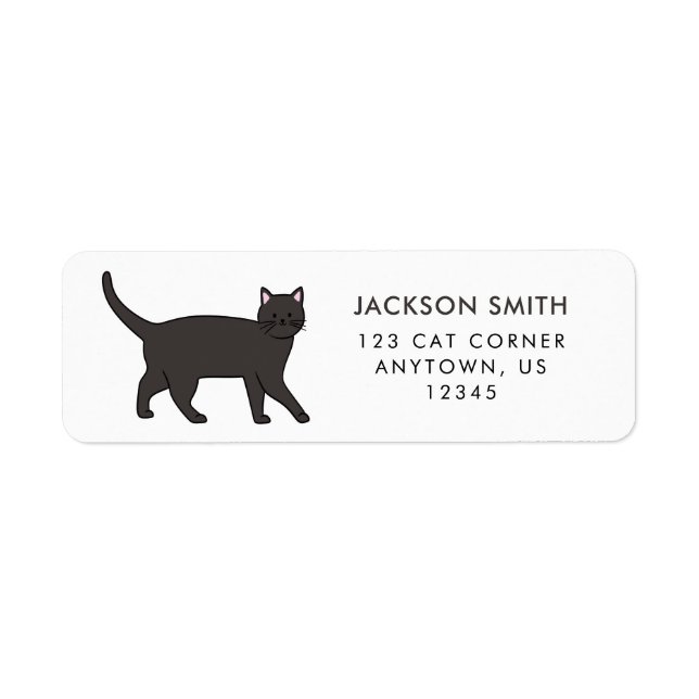 Etiqueta de dirección de retorno de gato negro (Frente)