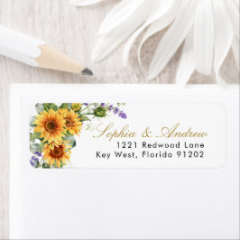 Etiqueta de dirección de retorno de girasoles y la