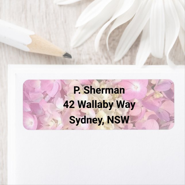 Etiqueta de dirección de retorno de hidrangea rosa (In situ)