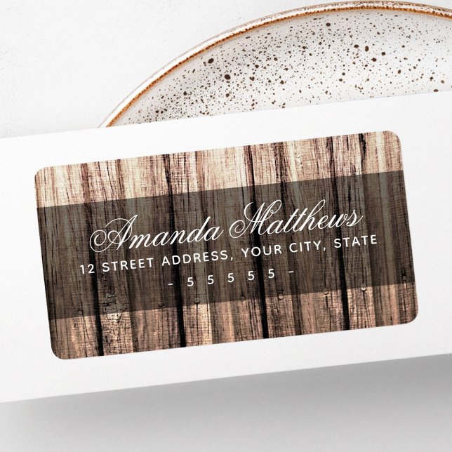 Etiqueta de dirección de retorno de madera marrón  (Weathered brown wood grain return address label)