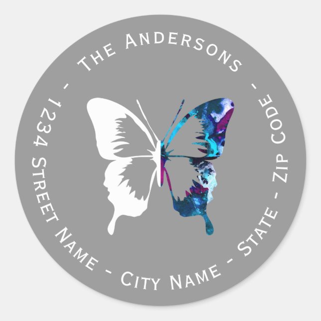 Etiqueta de dirección de retorno de mariposa blanc (Anverso)