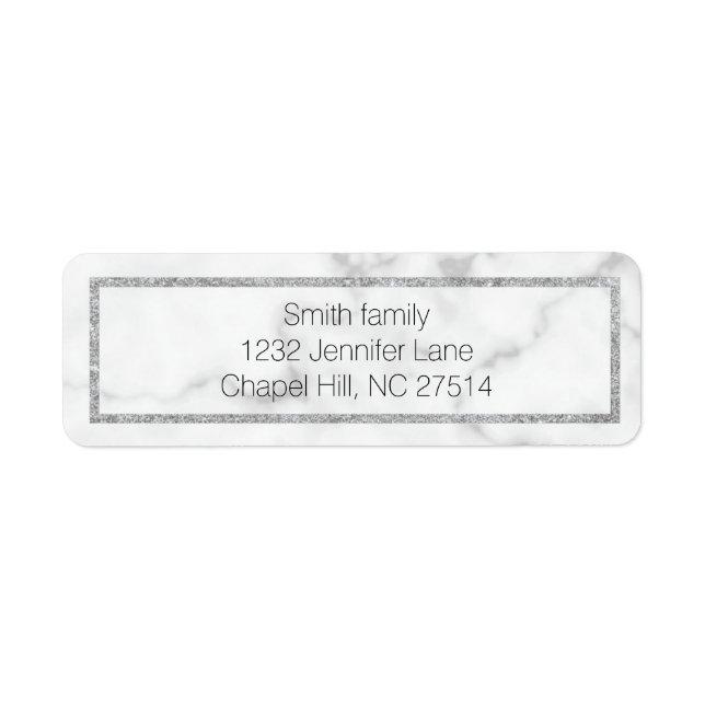 Etiqueta de dirección de retorno de mármol y plata (Frente)
