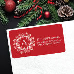 Etiqueta de dirección de retorno de monograma de m<br><div class="desc">Vestir sus sobres, tarjetas de navidad, invitaciones de grupos de navidades y tarjetas de agradecimiento con nuestras elegantes etiquetas de direcciones de retorno! Esta etiqueta de dirección de retorno presenta un fondo rojo con un marco decorativo blanco. Fácil de personalizar... ... Solo agrega tu información personal y estás listo para...</div>