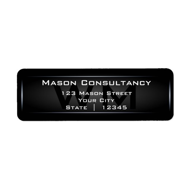 Etiqueta de dirección de retorno de monograma negr (Frente)